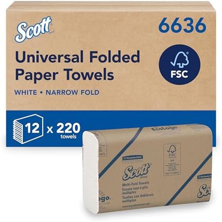 Scott Essential Narrow Fold Paper Towels 6636, FSC certified, 12x220 Sheets | 2-ply, White, Soft, Strong, Highly Absorbent Hand Towels, Compatible with Aquarius Dispensers, 2,640 Sheets Total - View 4