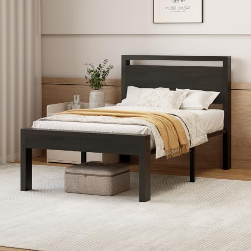 Sweetcrispy 14 Inch Twin Size Metal Bed Frame with Wood Headboard
