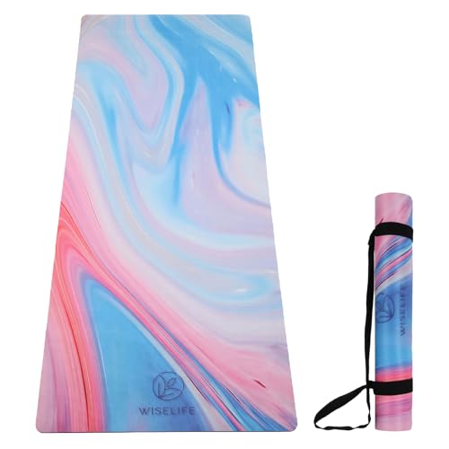 Image of WiseLife PU Natural Rubber Yoga Mat | XL & Extra Wide | Anti-Skid & Slip-Resistant | with Carry Strap - Perfect for Yoga & Workouts (Abstract-Marble)