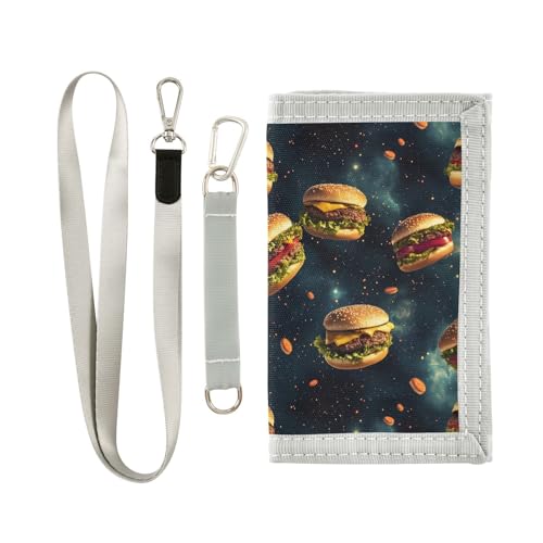 FOLIOSA Kids Wallet for Boys Girls Hamburger Pattern Print Youth Wallet with Zipper Pocket Card Holders, Novelty Wallet 4.9×2.9 in