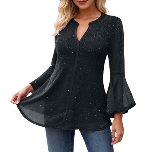 Blusa de manga con volante, corte holgado, parte superior casual, camiseta suave y transpirable para uso diario, marine, S
