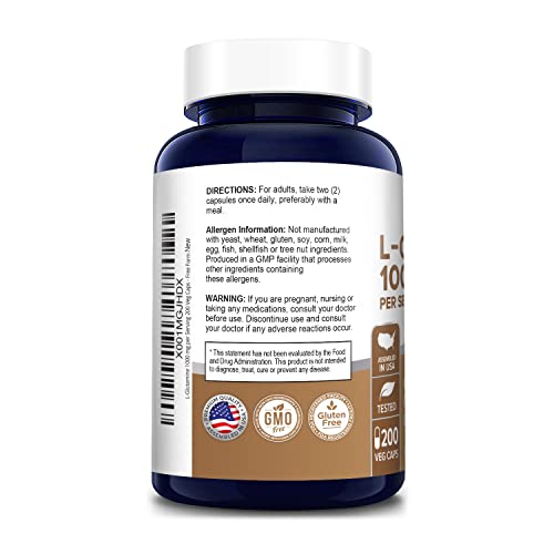 L-Glutamine 1000 Mg 200 Capsules (Vegetarian, Natural, Non-Gmo & Gluten Free) #TOP2