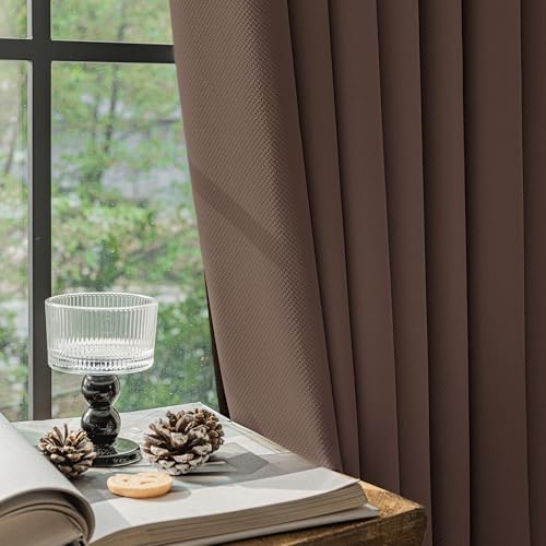 Image of FMFUNCTEX 100% Blackout Curtains for Bedroom, Coffee Brown Curtains 108 Inches Long Textured Thermal Insulated Curtains for Living Room Drapes, Black Out Drapery Grommet Room Darkening 2 Panels