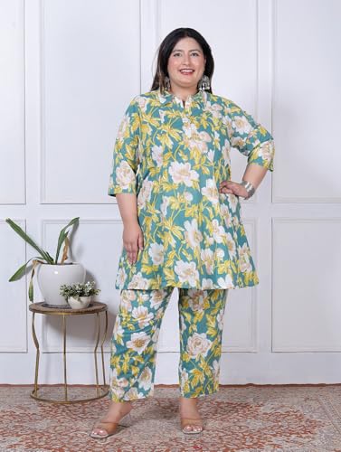 Image of NISHIRE Women's Cotton Floral Co-ord Kurta Set, Plus Size Stylish Ethnic Wear Set