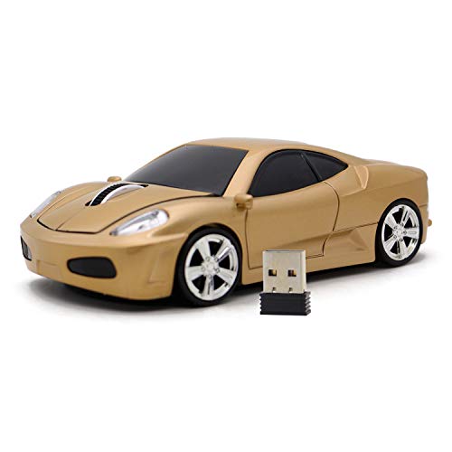 Image of Wireless Mouse Sports Car Mouse USB Computer Mice Optical 2.4GHz with Headlight 1600DPI for PC Laptop MAC (Gold)