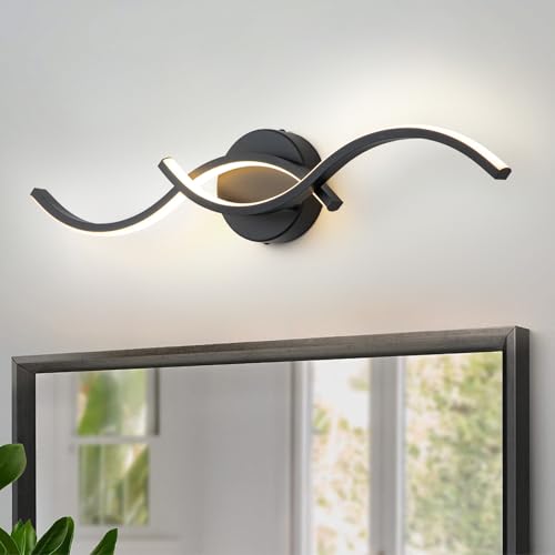 Image of EDISLIVE 24 Inch Black LED Vanity Light, 15W Dimmable Modern Wall Sconce, 3000K Warm White Linear Fixture with Acrylic Strip Shade for Bathroom Mirror Bedroom Makeup