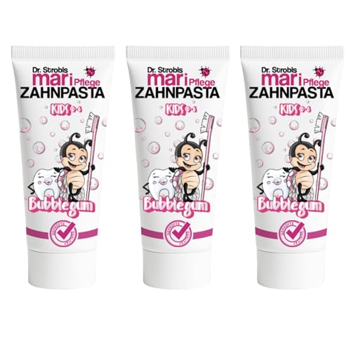 Dr.Strobls Bubblegum Lot de 3 tubes de dentifrice pour enfant de 0 à 6 ans Protection contre les caries dentaires 3 x 75 ml