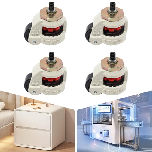 Juego de 4 Ruedas Giratorias Niveladoras de Alta Pesados, con Mango de Trinquete GD-60S M12/1/2, Ruedas Retráctiles de Tamaño de Tornillo, Ruedas Ajustables para Muebles, Capacidad Total 500 kg