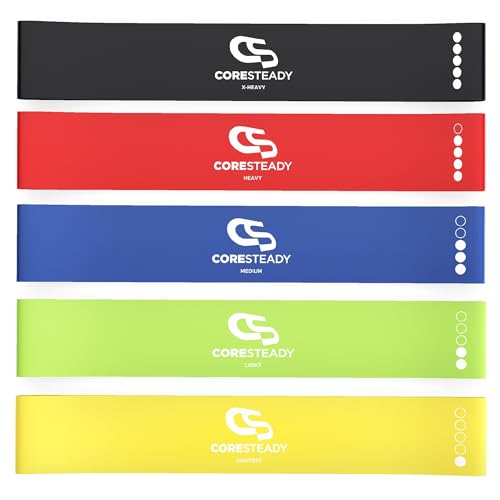 Coresteady Bandas elásticas de musculación - Cintas elásticas de musculación para Hombres y Mujeres - Yoga, Entrenamientos y tonificación - Incluye guía electrónica y Bolsa de Transporte