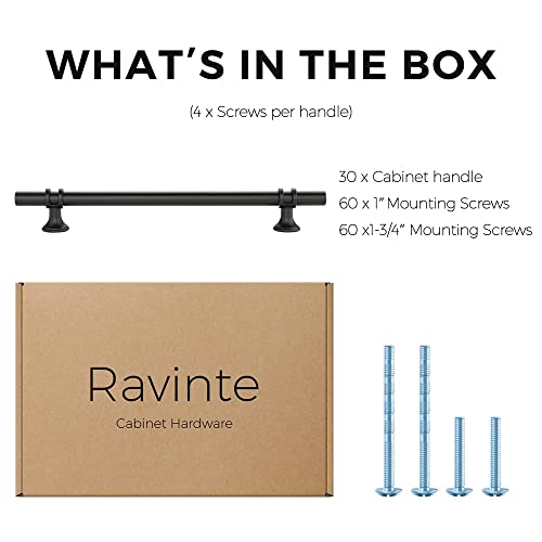 Image of Ravinte 30 Pack 10 Inch Cabinet Pulls Kitchen Cupboard Handles with Round Base Matte Black Drawer Pulls Cabinet Handles 10 inch Length,7-1 /2 inch Hole Center