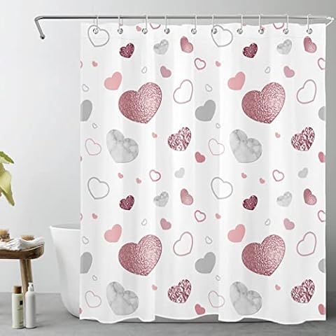 LB Pink Love Heart Shower Curtain Set Cover