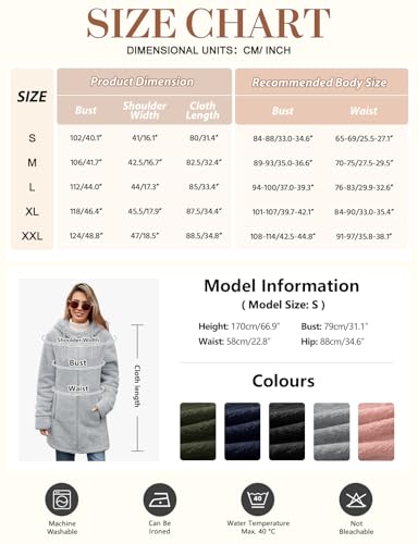 RITOSTA Teddyjacke Damen Winter Fleecejacke mit Kapuze Herbstjacke Winterjacke Warme Kapuzenpullover Damen-Jacken Zipper Hoodie Mantel Plüschjacke mit Taschen