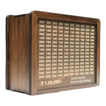 Wooden Piggy Money Box – 1,00,000 Money Saving Goal Tracker | Reusable Cash Saving Box with Number Grid | Wooden Lockable Money Bank for Adults & Kids SST_Money_Bank_120-image-29
