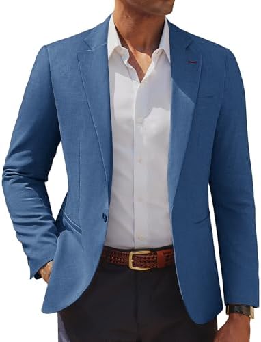 PJ PAUL JONES Blazer for Men One Button Lightweight Sportcoat Formal Dress Suit Jackets Denim Blue