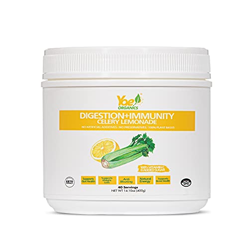 Yae! Organic Celery Juice Powder with Lemonade for Digestion and Immunity 100% Organic Celery Powder Lemonade, Non GMO Gluten Free Vegan, Superfood Powder (14.1oz/ 40 Servings)