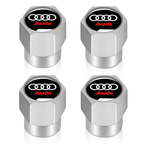 Tire Valve Stem Caps for Audi S3 S4 RS3 A4 A5 A6 A7 RS7 A8 Q3 Q5 Q7 R8 Metal Car Series Wheel Air caps Auto Valve Stem Caps Accessories 4 Pcs Silver 03