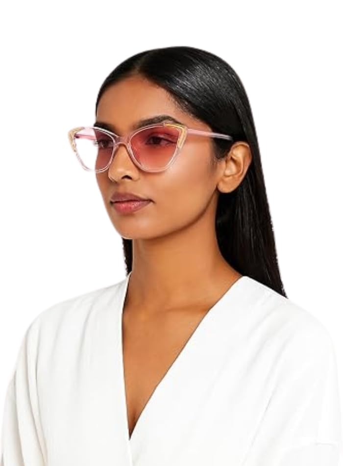 akayi Cat-Eye Sunglasses, Clear Pink Frame with Gold Accents, Gradient Rose Tinted Lenses, Lightweight-picture-10