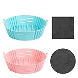 Freidora de Aire de Silicona - 2 Piezas de 20 cm de diámetro Azul y Rosa - Cesta de Accesorios de Silicona Reutilizable Freidora de Aire - Horno Reutilizable y Papel de freidora de Aire