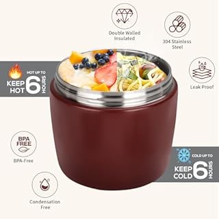 Romon Termos per Alimenti 1200 ml, Contenitore Portapranzo Termico Cibo Caldi, Thermos Pappa Neonati Acciaio Inossidabile Barattoli Isolati con Pieghevole Cucchiaio Portavivande per Zuppa Pasta