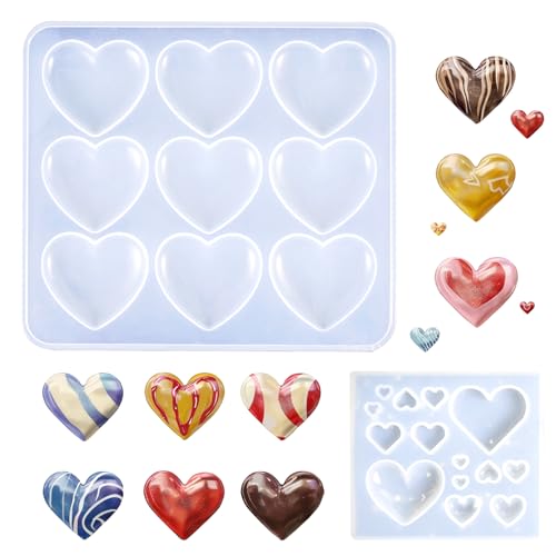 Keboyoe 2 Piezas Molde Corazón Silicona Molde de Resina Corazon Molde Corazón 3D Molde de Corazón de Resina Epoxi para Molde de Bricolaje, Manualidades,Colgante, Joyería 2 Tamaños