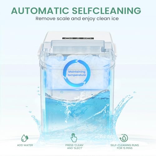 Image of NEWBULIG Ice Makers Countertop with Handle, Portable Ice Machine, 9 Bullet Ice Cubes in 6 Mins, 26lbs in 24Hrs, Auto-Cleaning, with Basket and Scoop, for Home, Kitchen, RV, Camping,Light White