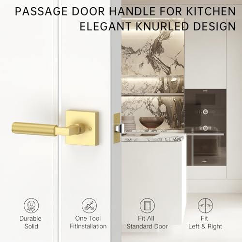 FILTA 4 Pack Gold Passage Door Handles, Knurled Door Levers Interior Gold Door Lever Bathroom Door Knobs Heavy Duty Square Door Lock by FILTA - Used condition - Image 3