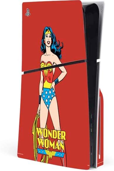 Skinit Decal Gaming Skin Compatible with PS5 Slim Disk Console - Officially Licensed DC Comics Wonder Woman Ready to Fight Design