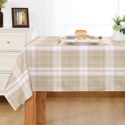 DWCN Mantel a Cuadros Vichy para Exteriores, Resistente a la Intemperie, Beige 130x160cm, Mantel Rectangular Lavable Impermeable Antimanchas para Comedor jardín Boda Navidad Primavera cumpleaños