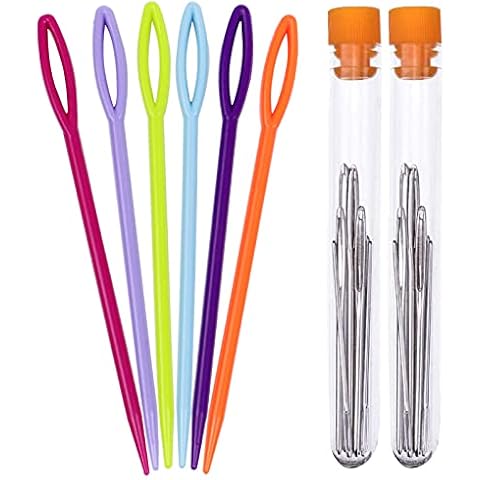 Plastic Sewing Needles with Large Eye Blunt Needles, 30PCS Colorful Yarn Lacing Weaving Tapestry Needle and 18PCS Knitting Stitching Needles Set for Crocheting Darning Kids Craft Cover
