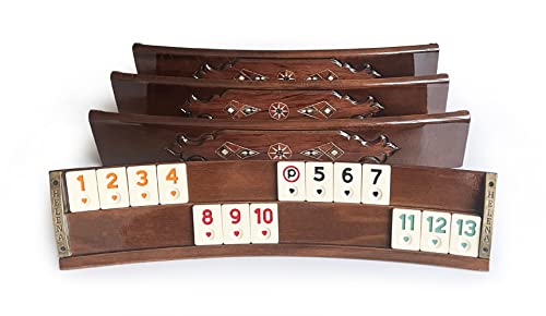 Set artesanal de rummy con madera natural y mosaico miniatura 3