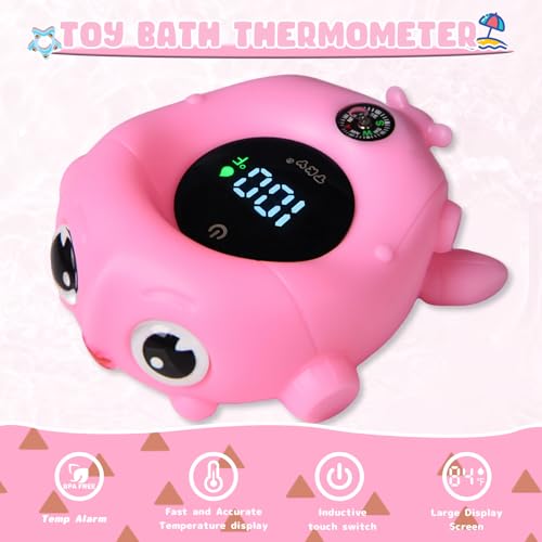 Image of Baby Bath Thermometer - Digital Floating Water Thermometer with LED Display & Color Temperature Alerts, Rechargeable Bath Toy for Infant Bathtub Safety, Newborn Bath Essentials Gift