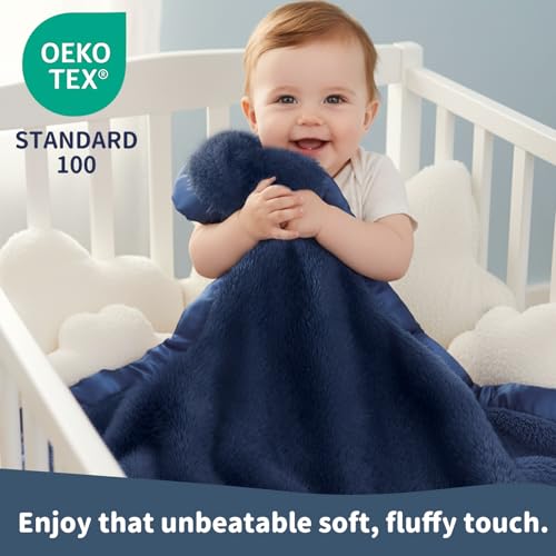 Image of Pro Goleem Baby Boy Blanket, Fleece Baby Blankets for Boys with 2 Inch Satin Trim, Super Soft Plush Receiving Blanket for Infant Newborn, Cozy 30x40 Inch Stroller & Nursery Blanket,(Navy Blue)