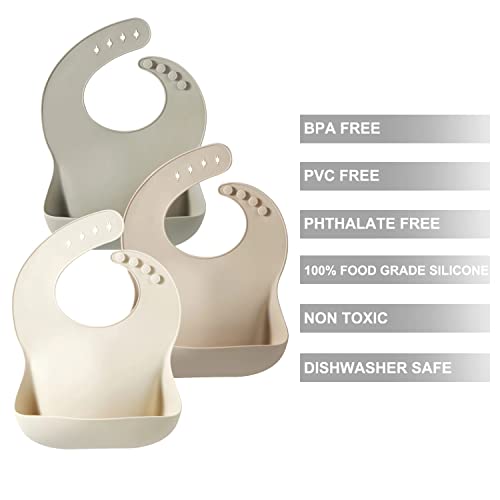 Image of PandaEar Set of 3 Silicone Baby Bibs, Waterproof Soft Adjustable Bibs for Babies Toddlers 10-72 Months