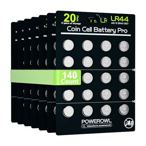 POWEROWL LR44 Alkaline Knopfzelle 1.5V - Speziell für Medizinische Geräte (140 Stück)