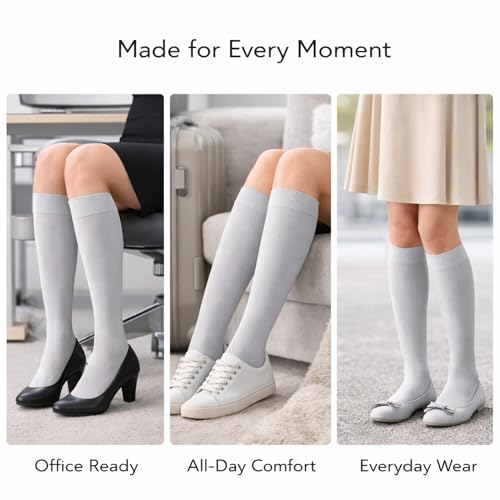 Image of Diamond Star Women's Trouser Socks, Opaque Knee High Nylon Socks, Stretchy Comfort Fit for Work and Casual, 6 Pairs