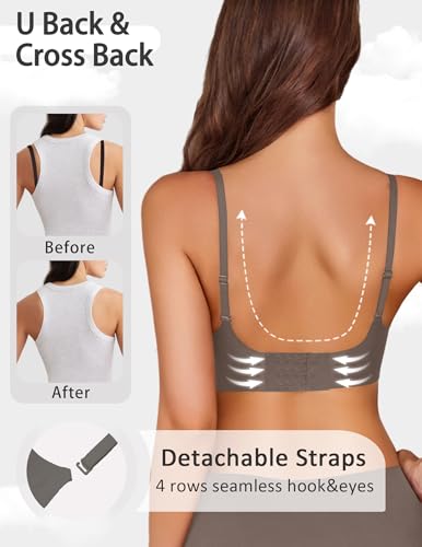 Image of Avidlove Bras for Women No Underwire Seamless Push Up Bra Wireless Soft Bralettes Scalloped Full Coverage Everyday Bra