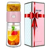 Glass Tea Infuser Bottle–Tea Tumbler with Infuser,Portable Double Walled Borosilicate Glass Travel T