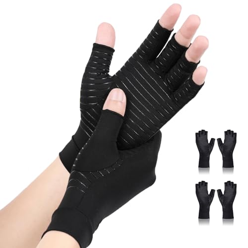AovYoo Copper Arthritis Compression Gloves Women Men for Raynauds Fingerless Gloves for Pain Relief Daily Joint Support 2 Pairs S