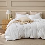Bedsure 100% Washed Cotton Duvet Cover Queen Size - Natural White Minimalist Cotton Duvet Cover Linen Like for All Seasons - GentleSoft™ Plain Simple Bedding (Natural White, Queen, 90'x90')