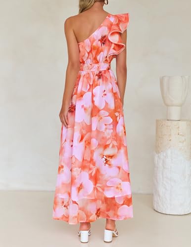 Image of ZESICA Women's 2026 Summer Floral Sleeveless Maxi Dress | One Shoulder, Sleeveless, Ruffle, High Waist, Beach Wedding Guest, Vacation, Graduation, Bridal Shower, Boho Long Dresses
