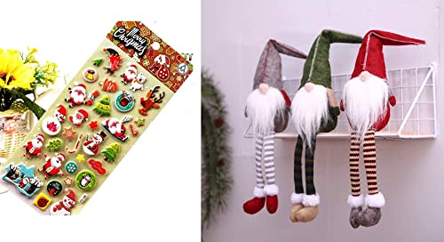 BMTick Long Legged Christmas Gnome Ornaments Set – Handmade Scandinavian Gonks Perfect for Perching and Prancing with Christmas Stickers