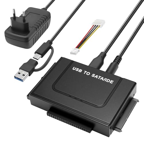 Jaxiyun Adaptateur pour Disque Dur USB 3.1 6 Gbps vers IDE/SATA 2,5/3,5 Pouces IDE SATA HDD - Câble USB pour Windows 11/10/8/7/XP/Vista - Comprend Un...
