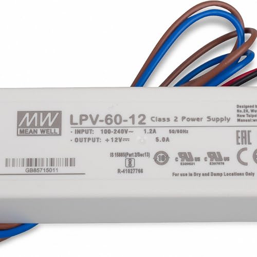 LED Netzteil Trafo Mean Well LPV-60-12 Schaltnetzteil, 12V / 5A / 60W IP67 LED Transformator