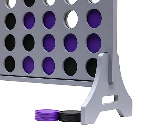 Image of Giant 4 in a Row Game for Family & Adults - Tailgating Pros Jumbo Grey Wooden Four in a Row Indoor & Outdoor Yard Game for Family Party Fun, Portable Activities for Patio, Backyard, and Camping
