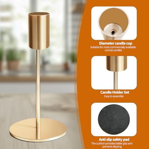 3 Stück Kerzenständer, Kerzenständer Stabkerzen, Stabkerzenhalter Gold, Metall Vintage Modern Deko für Abendessen Hochzeit Haus Tisch Tischdeko Wohnzimmer Adventskranz Advent Weihnachten – Bild 3