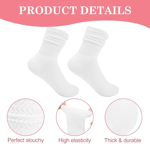 6-pair White Slouch Socks for Women, Crew Slouchy Socks for Women Size 5-114