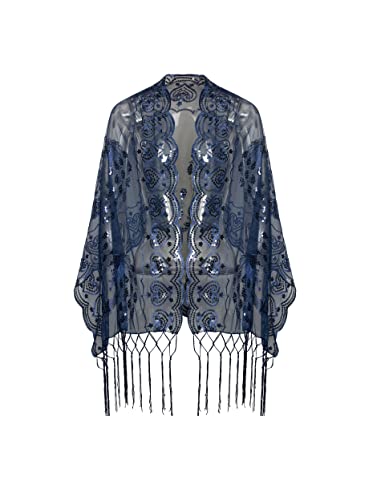 Image of BABEYOND 1920s Sequined Shawl Wraps for Women Fringed Evening Cape Wedding Bridal Shawl Scarf for Evening Dresses Party
