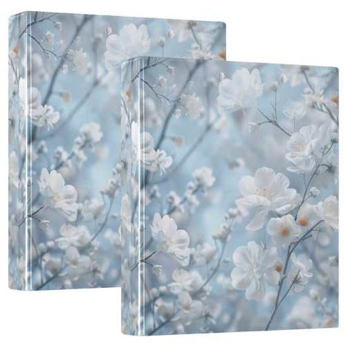 Classeur à 3 anneaux en D pour l'école l'université et le bureau motif floral blanc
