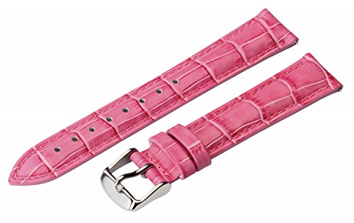 Clockwork Synergy - 2 Piece Ss Leather Classic Croco Grain Interchangeable Replacement Watch Band Strap 12mm - Solid Pink - Men Women