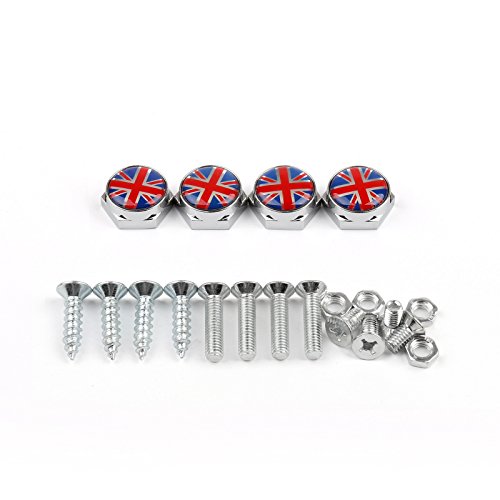 Artudatech Union Jack Chrome Metal License Plate Frame Screw Bolt Cap for Mini Cooper A